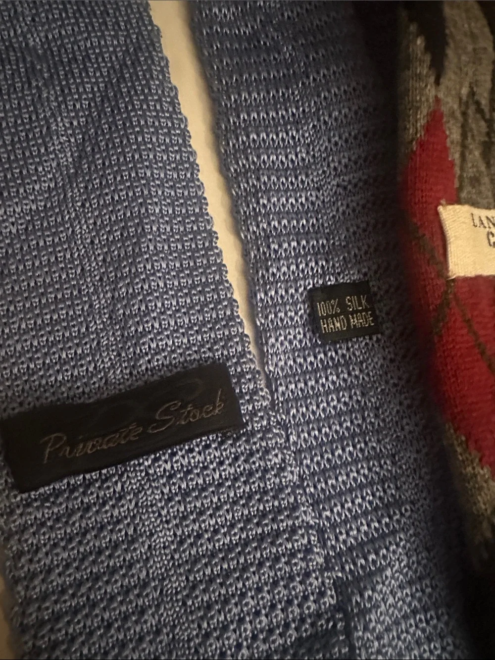 Lands' End Light Blue Knit Tie and Gray Red Argyle Tie Set